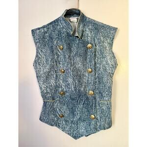 Vintage 80’s Avon Fashions Acid Wash Gold Button Structured Vest Jacket XS Small